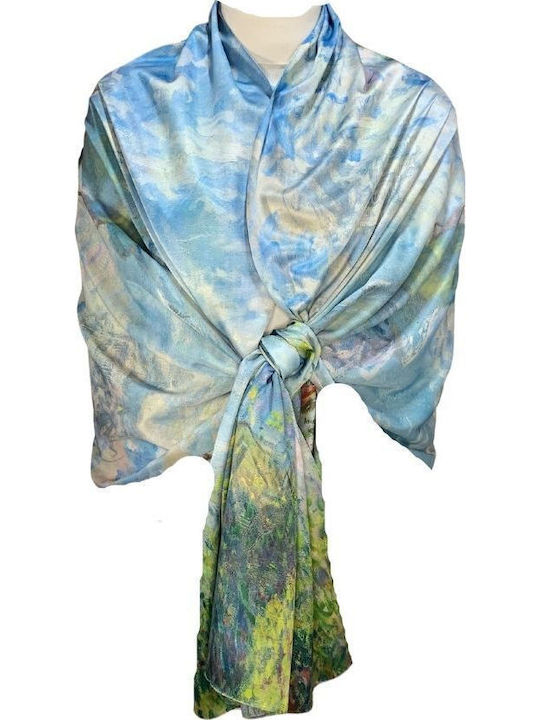 Two-sided Painted Scarf Dacali Silk Fu Blue