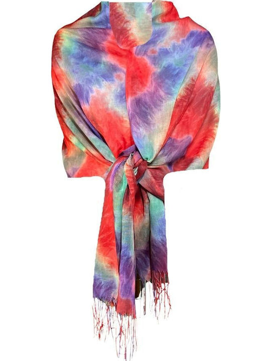 Rainbow Cashmere Scarf Dacali Red 185 X 75 Cm