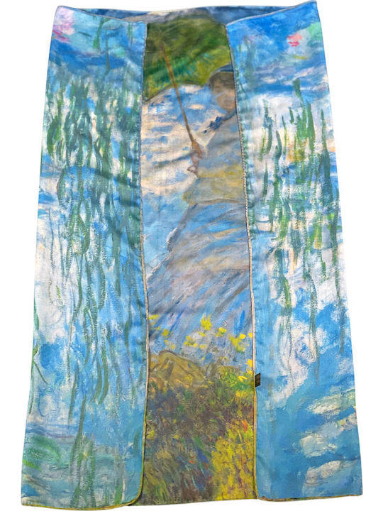 Damen Quadratischer Schal Fu Hellblau Gelb 70x70 cm