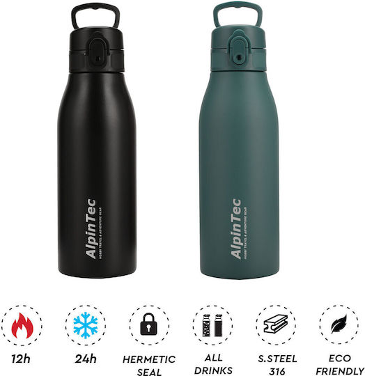 AlpinPro Recycelbares Thermosflasche Kunststoff / Rostfreier Stahl BPA-frei 600ml Schwarze