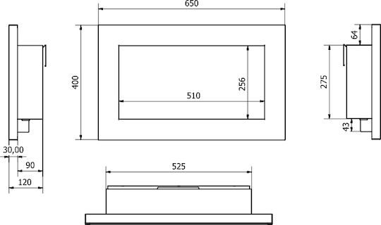 Wandmontiert Bioethanol Kamine Innenbereich Schwarz 65x12x40cm