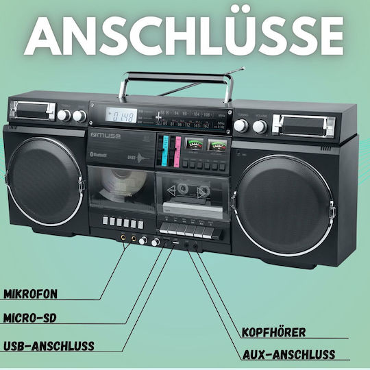Muse M-380 Φορητό Ηχοσύστημα με Bluetooth / CD / MP3 / USB / Κασετόφωνο / Ραδιόφωνο Μαύρο