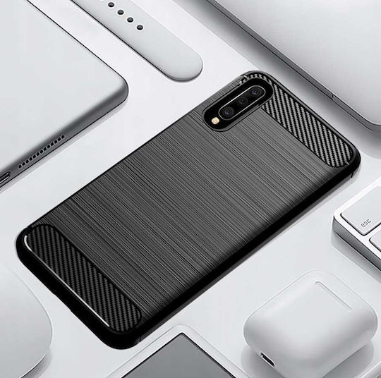 Spacecase Carbon Umschlag Rückseite Silikon Schwarz (Galaxy A50)