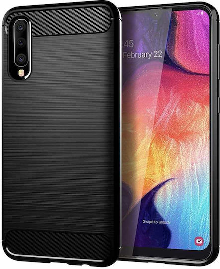 Spacecase Carbon Umschlag Rückseite Silikon Schwarz (Galaxy A50)