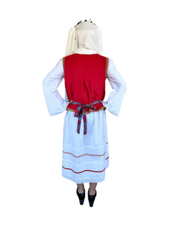 Chios Traditional Costume with 3 Rows Necklace with 45 Coins White/Burgundy