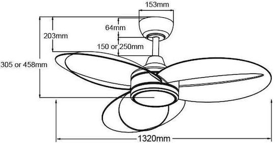 Primo Prcf-80654 Ceiling Fan 132.08cm With Light Fixture White