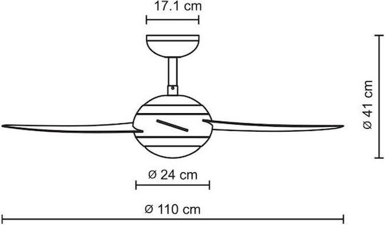 Primo PRCF-80285 Ceiling Fan 110cm with Light Fixture Brown / Silver