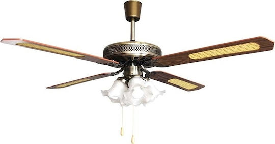 Primo PRCF-80279 Ανεμιστήρας Οροφής 130cm με Φως Καφέ / Ασημί