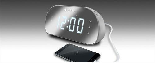 Muse Tabletop Digital LED Clock with Alarm Clock & Radio Silver M-170CMR
