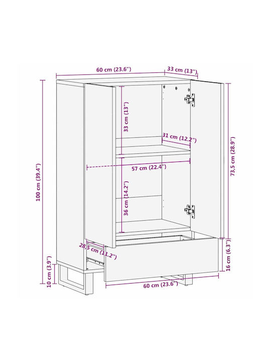 Cabinet Floor Wardrobes White and Black 60x33.5x100cm