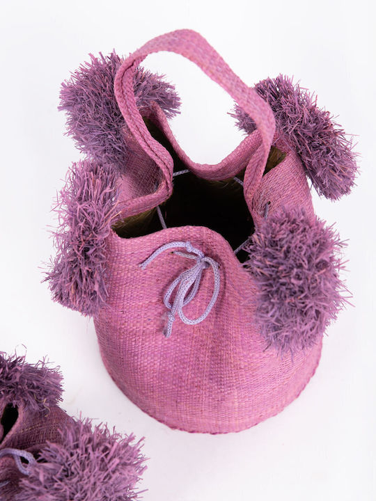 Handtasche Raffia Pom Pom Flieder