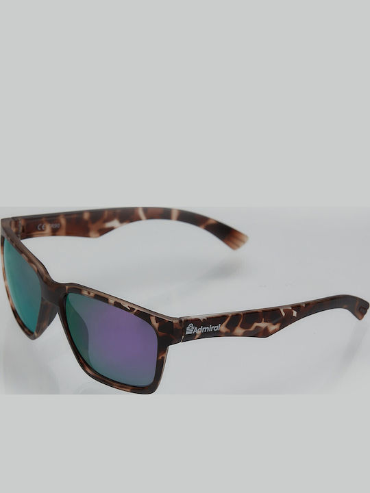 Admiral Women's Sunglasses with Multicolour Tartaruga Plastic Frame and Purple Polarized Mirror Lens