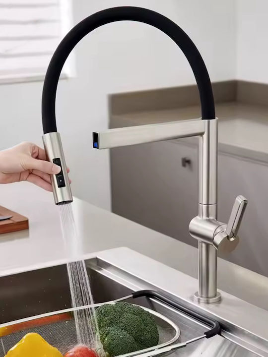 Naron Tall Kitchen Faucet Counter with Shower Silver