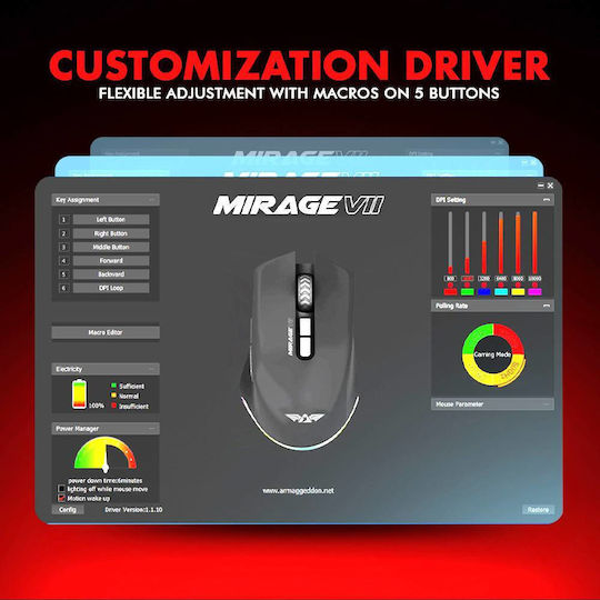 Armaggeddon Mirage VII Ασύρματο RGB Gaming Ποντίκι Μαύρο