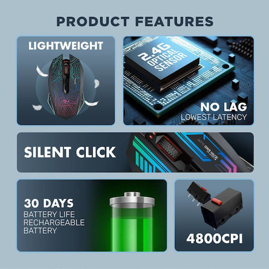 Alcatroz Air Ultra 6000 Ασύρματο RGB Gaming Ποντίκι Μαύρο