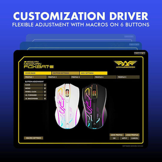 Armaggeddon Mikoyan Foxbat-III Ασύρματο RGB Gaming Ποντίκι 3200 DPI Cyberpunk Black