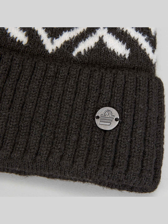 Pom Pom Beanie Unisex Σκούφος Πλεκτός σε Μαύρο χρώμα