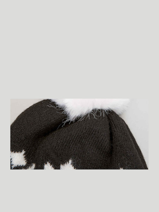Pom Pom Beanie Unisex Σκούφος Πλεκτός σε Μαύρο χρώμα