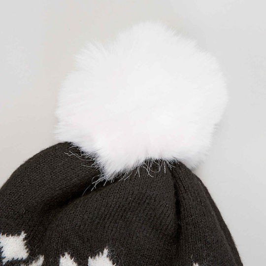 Pom Pom Beanie Unisex Σκούφος Πλεκτός σε Μαύρο χρώμα