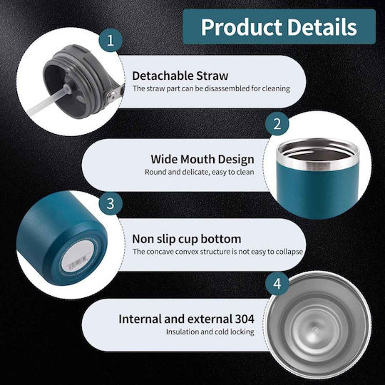 Uncle George Ποτήρι Θερμός Ανοξείδωτο / Αλουμίνιο BPA Free 900ml Επιστόμιο Καλαμάκι Μπλε με Επιστόμιο και Καλαμάκι
