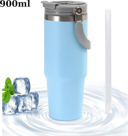 Uncle George Ποτήρι Θερμός Ανοξείδωτο / Αλουμίνιο BPA Free 900ml Επιστόμιο Καλαμάκι Γαλάζιο με Επιστόμιο και Καλαμάκι