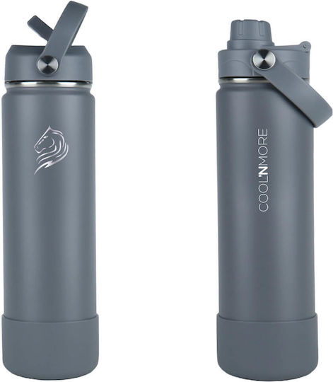 Cool'NMore Μπουκάλι Θερμός Ανοξείδωτο BPA Free 750ml Lava Grey με Λαβή, Καλαμάκι, Θηλιά και Επιστόμιο