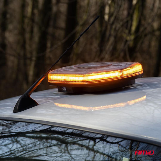 Amio Emergency Car Beacon Strobe Bar R65 R10 12/24v 26w Led Amber 10 Functions Magnetic Base 326x186x63mm Amio 1 Pc 04369/am