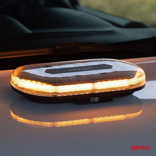 Amio Emergency Car Beacon Strobe Bar R65 R10 12/24v 26w Led Amber 10 Functions Magnetic Base 326x186x63mm Amio 1 Pc 04369/am