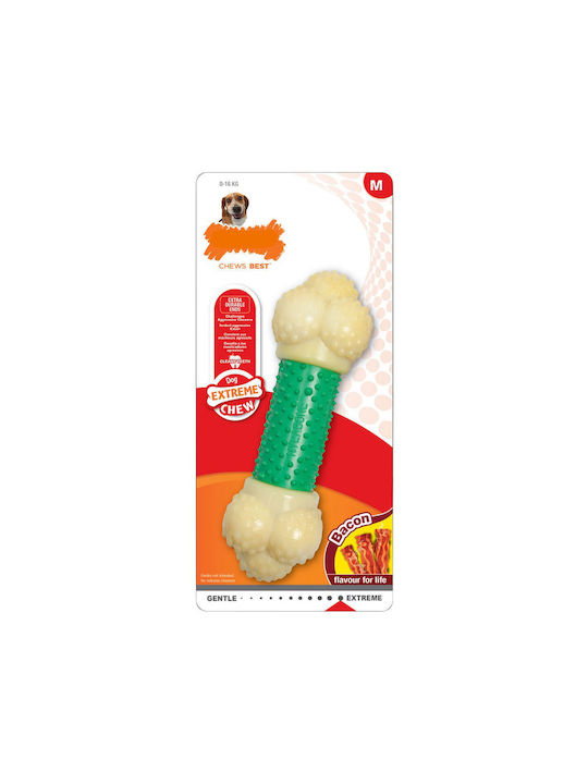 Nylabone Power Double Action Παιχνίδι Κόκκαλο Σκύλου Μασητικό από Καουτσούκ με Γεύση Μπέικον Medium Πράσινο 1τμχ