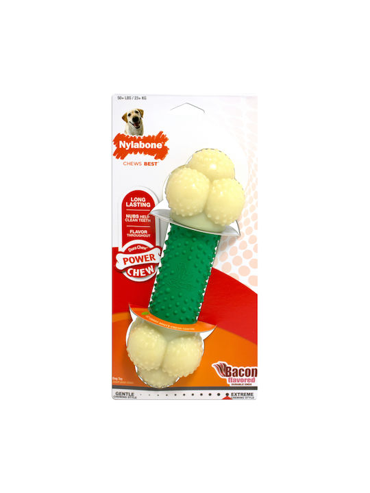 Nylabone Power Double Action Παιχνίδι Κόκκαλο Σκύλου Μασητικό από Καουτσούκ με Γεύση Μπέικον Medium Πράσινο 1τμχ