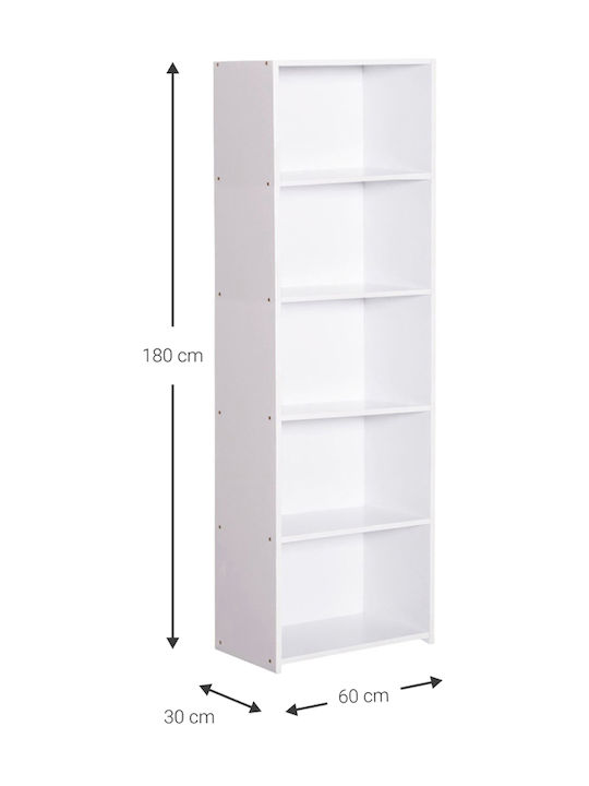 Bibliotecă Eliot 5s Albă 60x30x180 cm