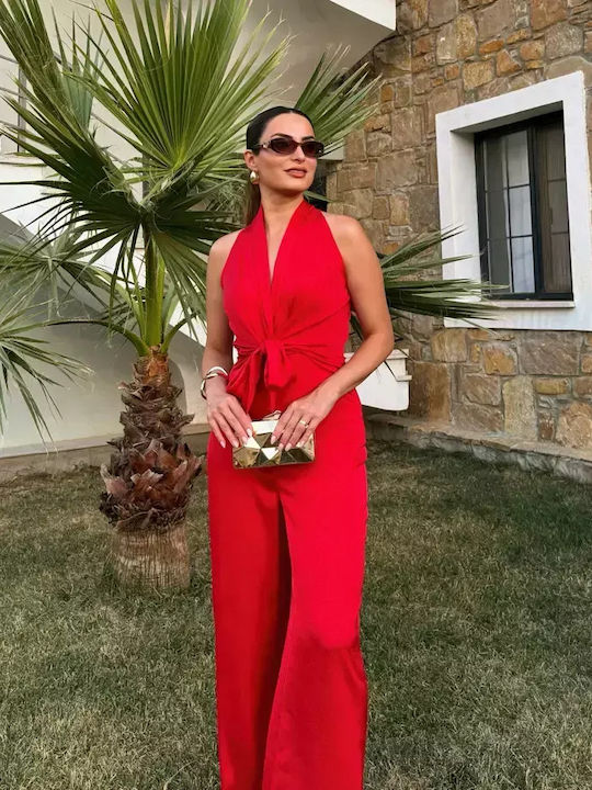 Damenteilose Off-Shoulder Jumpsuit Rote Feuer