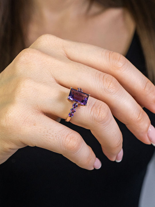 Diamond Group Γυναικείο Δαχτυλίδι Ροζ Χρυσό 18Κ