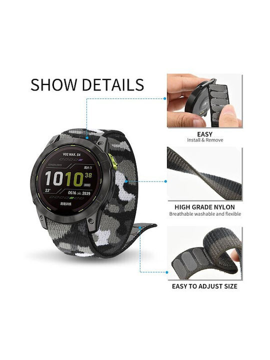 Double Safe Closure Wearable Strap Fabric Black / Grey (Fenix 3 / 5X / 5X Plus / 6X / 6X Pro / 7X / 7X Pro / 8 (51mm))