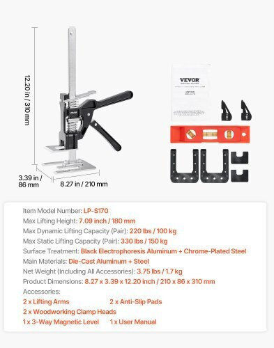Vevor Labor Saving Arm Jack 2 Pcs 150kg Bearing Capacity Lifting To 180mm Black