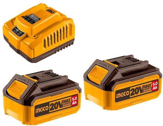 Ingco Batterie-Set Lithium Kapazität 5Ah 20V mit Ladegerät