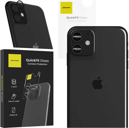 Spacecase Quickfit 2pcs Προστασία Κάμερας Tempered Glass Μαύρο για το iPhone 12, iPhone 12 mini, iPhone 11