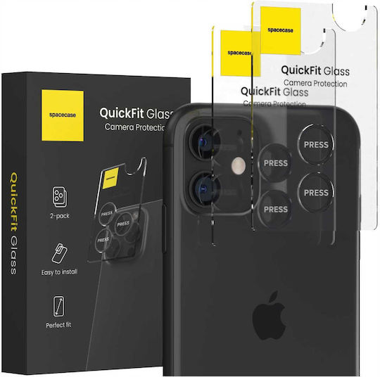 Spacecase Quickfit 2pcs Προστασία Κάμερας Tempered Glass Μαύρο για το iPhone 12, iPhone 12 mini, iPhone 11