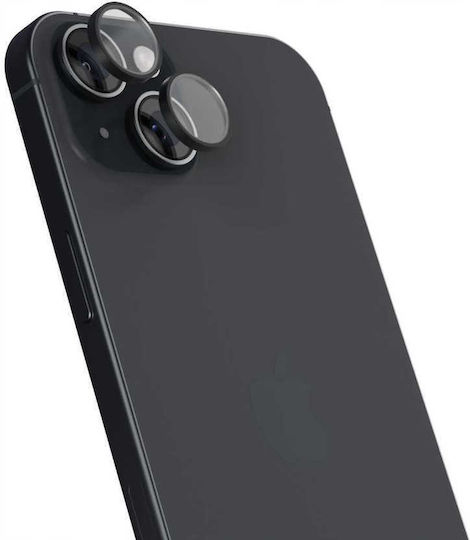 Spacecase Quickfit 2pcs Protecție Cameră Tempered Glass Black pentru iPhone 15, iPhone 15 Plus