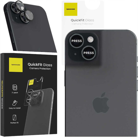 Spacecase Quickfit 2pcs Protecție Cameră Tempered Glass Black pentru iPhone 15, iPhone 15 Plus