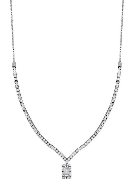 Kiriakos Gofas Set with Necklace & Earrings from White Gold 14K with Stones