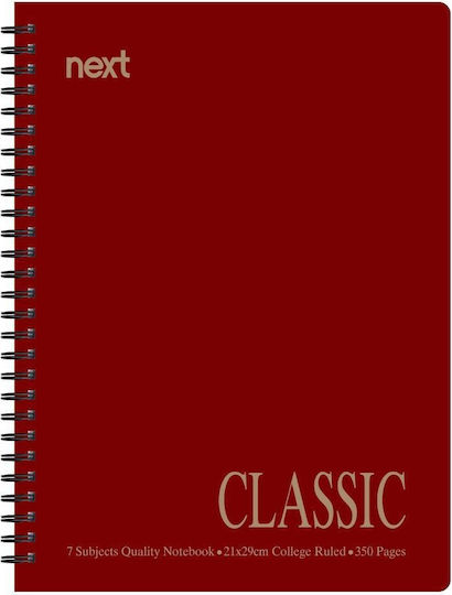 Next Spiral Notebook Ruled B5 7 Subjects Classic Red 1pcs