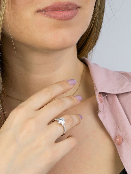 Kiriakos Gofas Μονόπετρο από Λευκόχρυσο 14K