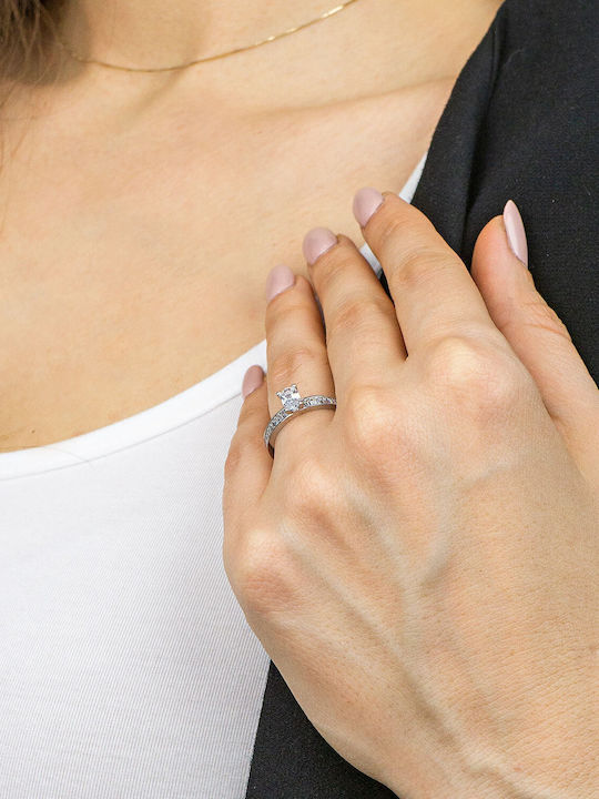 Kiriakos Gofas Μονόπετρο από Λευκόχρυσο 14K