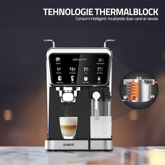 Samus Mașină de Espresso 1350W Presiune 20bar pentru Cappuccino Neagră
