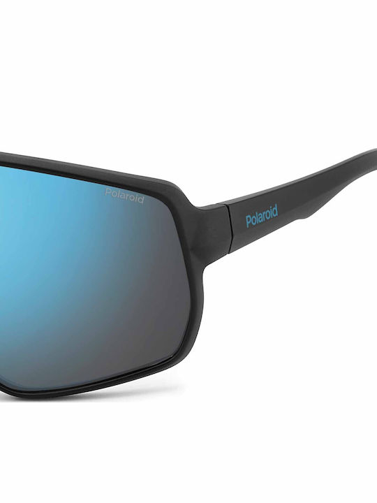 Polaroid Men's Sunglasses with Black Horn-Rimmed Frame and Blue Mirror Lens PLD7060/S 003/5X