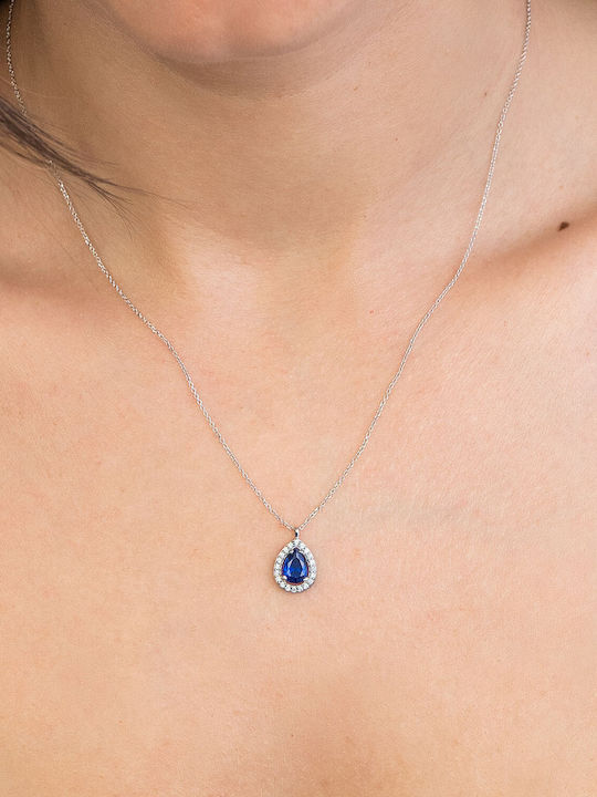Kiriakos Gofas Halskette Solitärring aus Weißgold 14K Blau