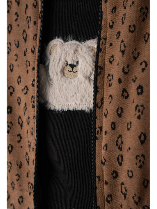 Kids Sweatpants Set Brown Leopard 3pcs
