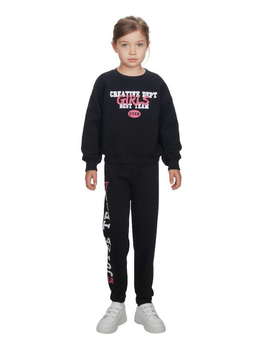 Kids Sweatpants Set Black 2pcs Creative Girls