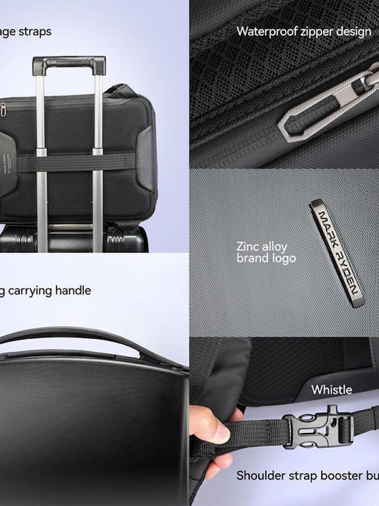 Rucsac Antifurt Mark Ryden Cu Lacăt Tsa Port Usb Port Micro Usb Impermeabil Compatibil Cu Laptop De 17,3 Inch Tabletă De 12,9 Inch Material Oxford Carcasă Dură Abs Fluier Negru